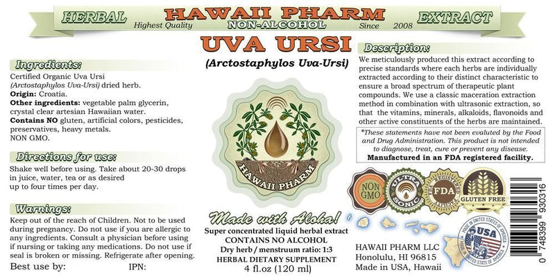 [Australia] - Uva Ursi Alcohol-Free Liquid Extract, Organic Uva Ursi (Arctostaphylos Uva-Ursi) Dried Herb Glycerite Natural Herbal Supplement, Hawaii Pharm, USA 2 fl.oz 2 Fl Oz (Pack of 1) 