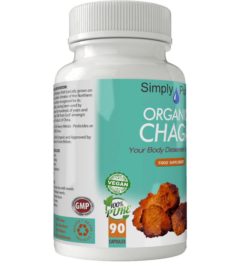 Organic Chaga Mushroom for Immunity and Antioxidant Boost | 500mg Capsules x 90 | 100% Pure Soil Association Certified | Gluten Free | GM Free | Vegan