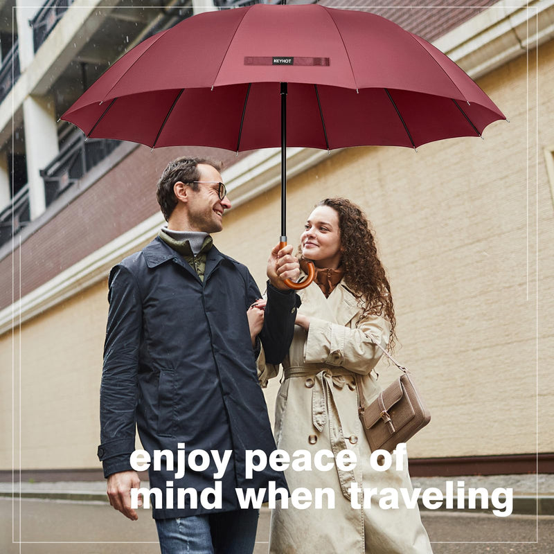 Golf Umbrella Windproof, Large Golf Umbrellas for Rain Heavy Duty Double Canopy, M/L/XL/XXL Automatic Open Golf Umbrella for Golf Bag Burgundy 55Inch