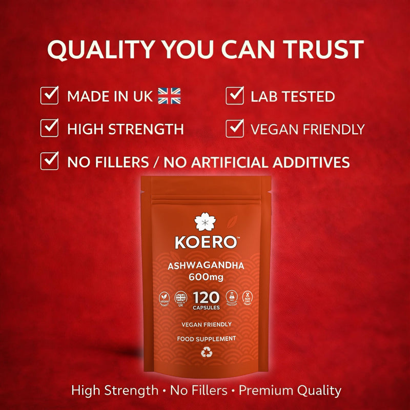 KOERO Ashwagandha 600mg – High Strength Adaptogen Capsules – Supports Calm, Stress & Focus – 120 Capsules – UK Made