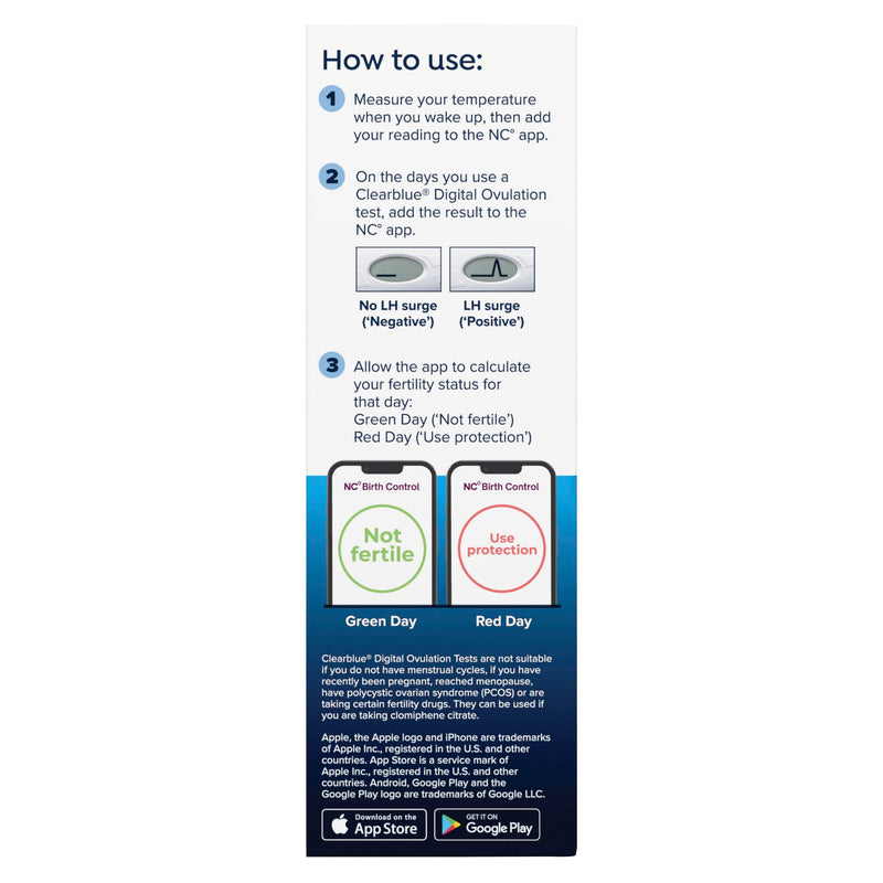 Clearblue & Natural Cycles Hormone-Free Birth Control Kit Starter Pack, 3 Month Subscription to The Natural Cycles app, 15 Digital Ovulation Tests, 1 Digital Basal Thermometer