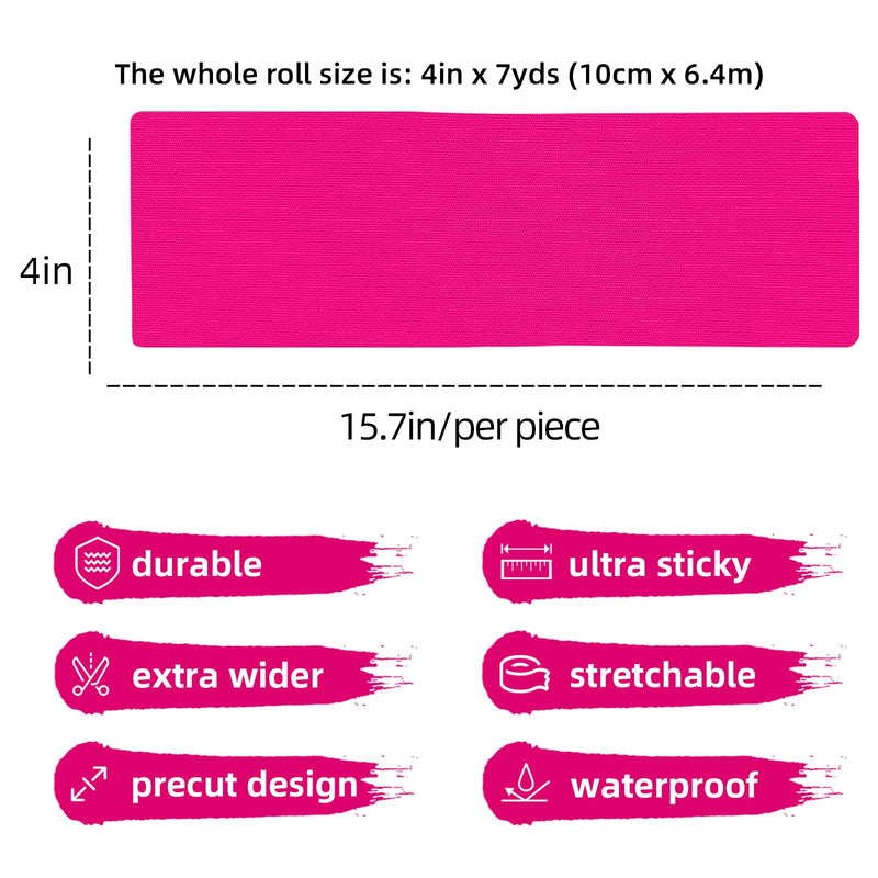 [Australia] - OK TAPE Turf Tape, Precut Extra Wide Turf Tape Footabll Turf Burn, Pink Athletic Tape Waterproof, Durable and Super Sticky Kinesiology Tape, 4in x 21ft (4in x 15.75in/16pcs) 