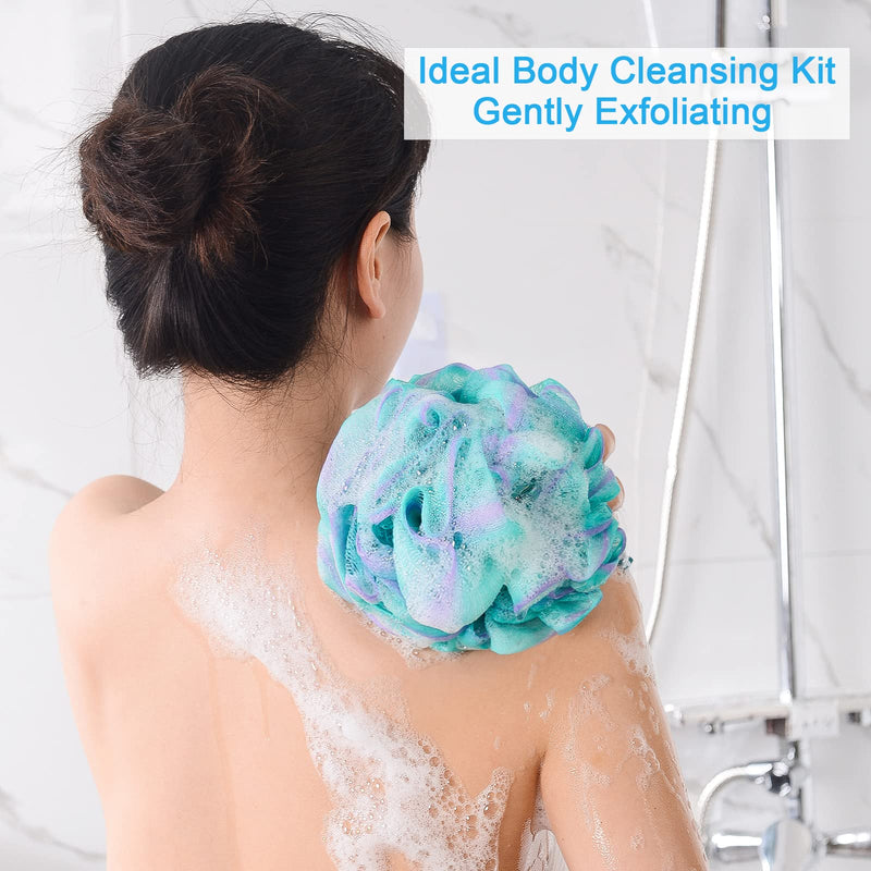 [Australia] - AmazerBath Loofah Sponge 75g/Piece, Exfoliating Bath Sponge Body Scrubber - Loofa Set of 4 Flower Color (Large, Green-Purple) Large (Pack of 4) 