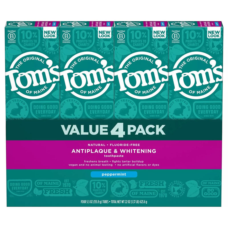 [Australia] - Tom's of Maine Fluoride-Free Antiplaque & Whitening Toothpaste, Peppermint (5.5 oz., 4 pk.) 