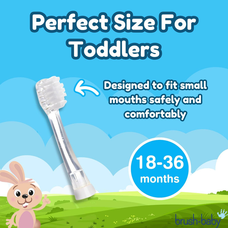 [Australia] - Brush-Baby - Replacement Heads for BabySonic Electric Toothbrush, 18-36 Months - Soft, Gentle Brush Heads for Baby Teeth & Gums - Toddler Toothbrush Head, BPA-Free, Toddler Oral Care - 4 Pack 18-36 Month (Pack of 4) 