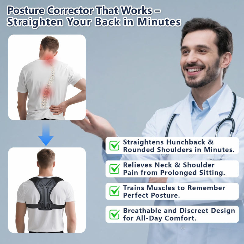 Posture Corrector for Women & Men, Adjustable Upper Back Brace with Anti-Chafing Pads for Neck/Shoulder/Back Pain Relief, Breathable Invisible Posture Brace for Office, Driving, Fitness. (Black, Small) Black