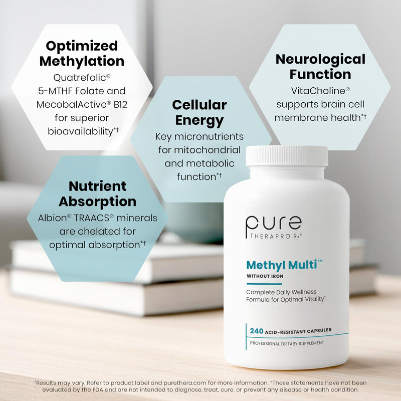 Pure Therapro Rx Methyl Multi Without Iron, Multivitamin, 240 Capsules | Includes Methyl B12 & Methylfolate, For Men & Women, Made in USA, 4-Month Supply 240 Count (Pack of 1)