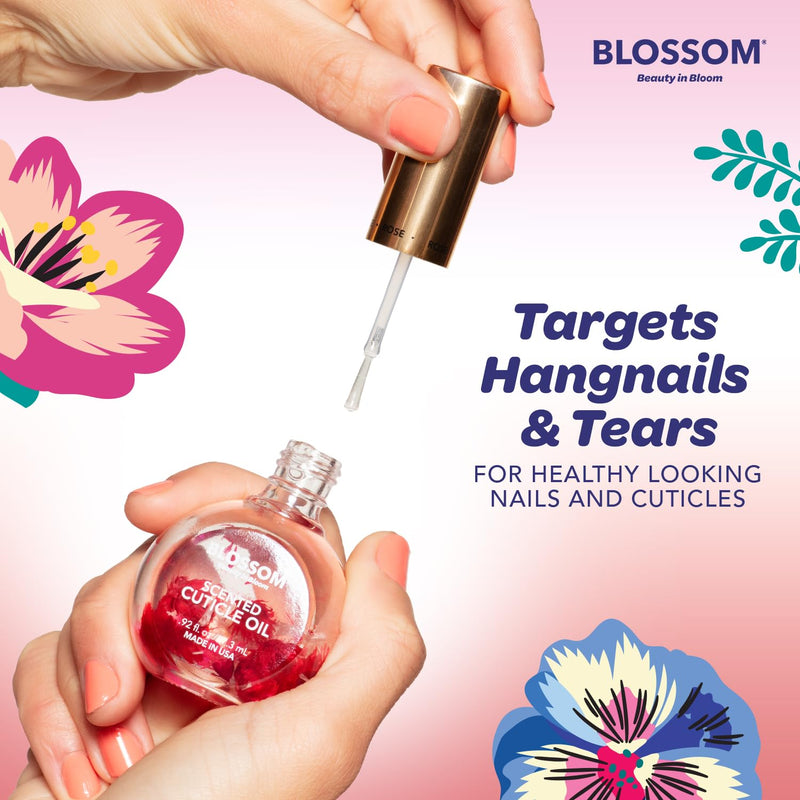 Blossom Hydrating, Moisturizing, Strengthening, Cherry, 3 pack Fruit Bundle | Scented Cuticle Oil, Infused with Real Flowers, Made in USA, 1.26 fl. oz, Strawberry, Grape, Jojoba Vitamin, Nail Care Kit