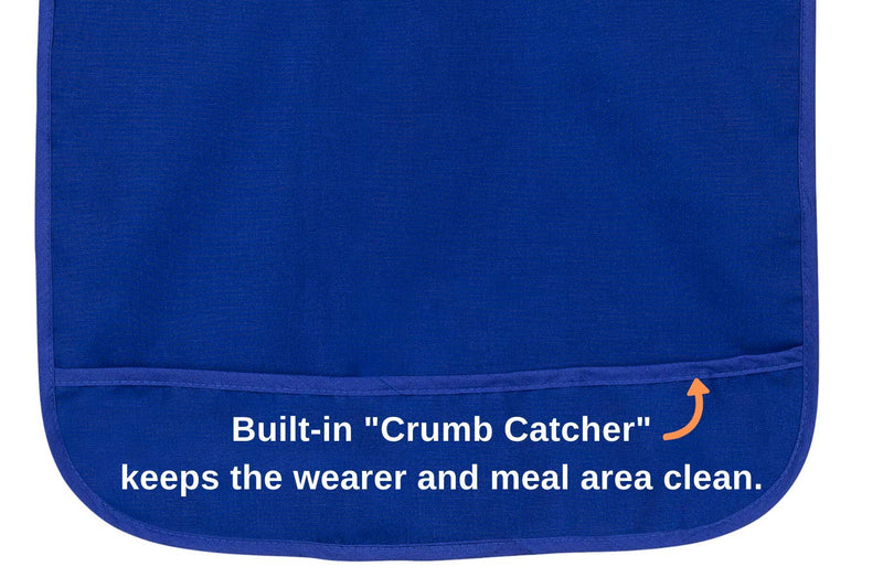 [Australia] - Adult Bib for Men, Women. Waterproof Inner Lining Prevents Stains. Convenient Machine Wash & Dry. NOW in Regular & Wide 1 Count (Pack of 1) Royal Blue 