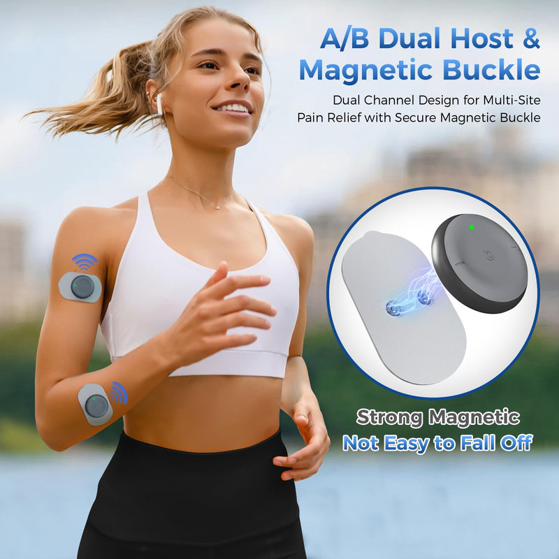 [Australia] - KingPavonini Wireless TENS Unit, Muscle Stimulator for Pain Relief, Portable Rechargeable TENS EMS Machine, LED Screen, Remote, Dual Channel 6 Modes 16 Intensity Massager, Charging Case (Black) Black 