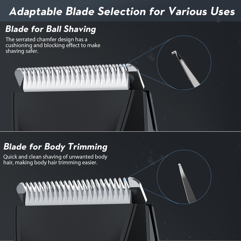 [Australia] - Intimate razor for men, Kibiy electric body razor for men with replaceable anti-cut ceramic blade, professional IPX7 waterproof body hair trimmer with LED light, display and standing charging station... Black Body with two blades 