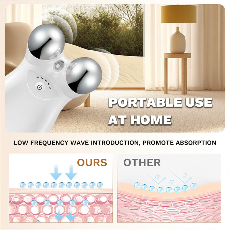 Facial Massage Roller Device, Dual-Head Design with LED Light Therapy, Electric Beauty Tool for Skin Care, White