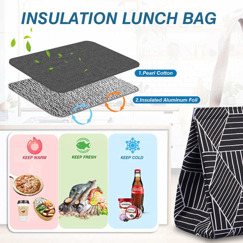 [Australia] - iknoe Insulated Lunch Bag for Women, 9L Sturdy Wide-Open Foldable & Portable Lunch Tote with Interior Pockets, Water-Resistant Thermal Lunch Cooler for Adults Picnic Beach (Black Rhombus) Black Rhombus 