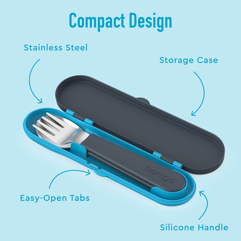 [Australia] - Bentgo Kids Stainless Steel Utensil Set - Reusable Fork, Spoon & Storage Case - High-Grade BPA-Free Stainless Steel, Easy-Grip Handles, Dishwasher Safe for School Lunch, Travel & Outdoors (Dinosaur) Dino 