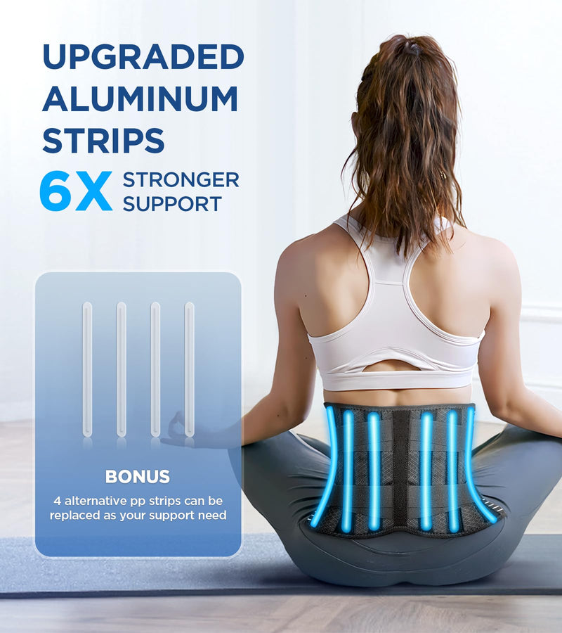 [Australia] - Back Brace for Lower Back Pain Relief with 3D Lumbar Pad, 6X Back Support Belt With Alternative Strips for Men/Women, Soft Breathable Mesh Fabric Lumbar Support for Herniated Disc, Sciatica Large Black 