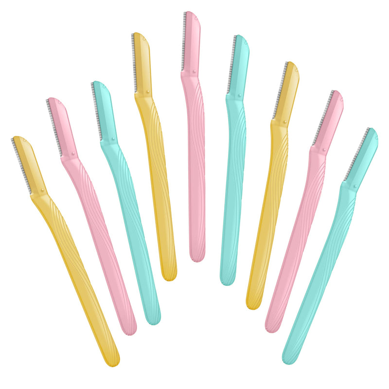 Amazon Basics Women's Multipurpose Exfoliating Dermaplaning Tool, Eyebrow & Facial Razor, Includes Blade Cover, Multicolor, 9 Count 9 Count (Pack of 1)