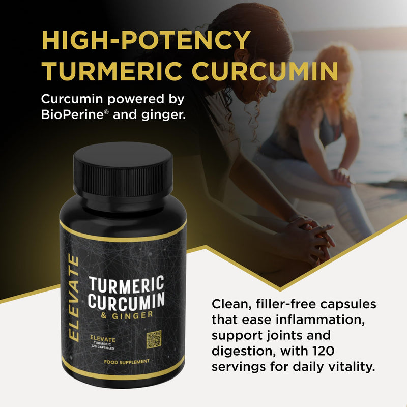 Turmeric Curcumin Capsules 1260mg with Black Pepper & Organic Ginger | 95% Curcuminoids | Enhanced Absorption Formula | Vegan, Non-GMO | 120 Capsules