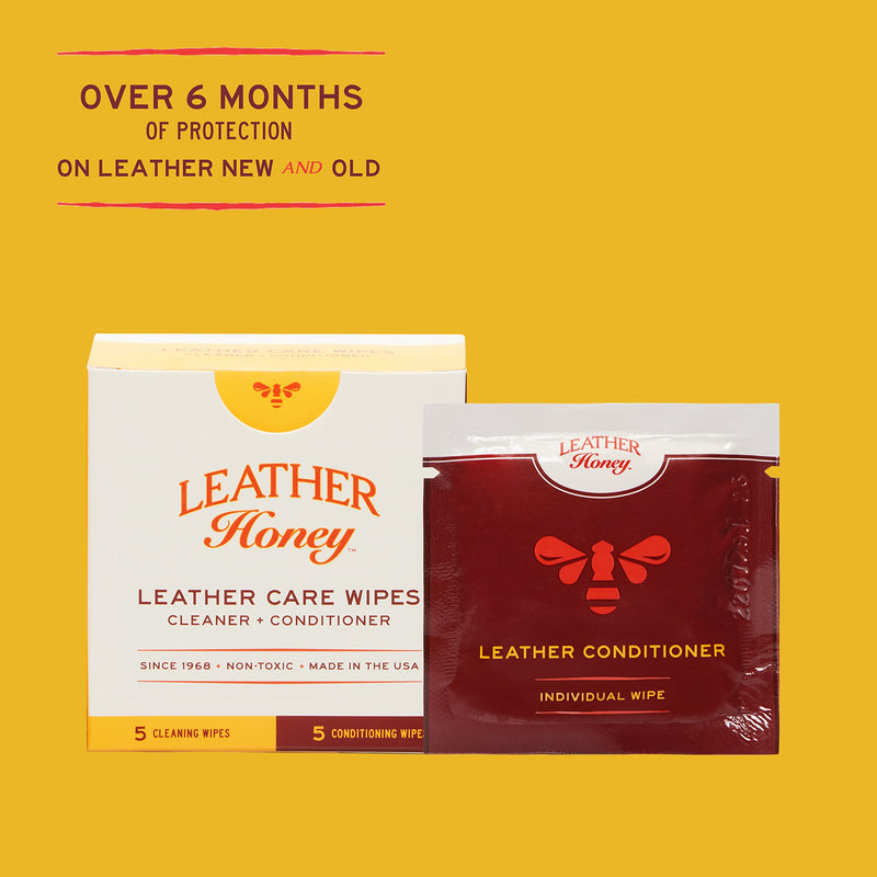 [Australia] - Leather Honey Leather Care Wipe Kit: Clean & Restore On-The-Go. Use for Leather Couches, Car Seats, Purses, Shoes & Bags. Safe for Any Color. Non-Toxic & Ready-to-Use. 5 Cleaner & 5 Conditioner Wipes Combo 