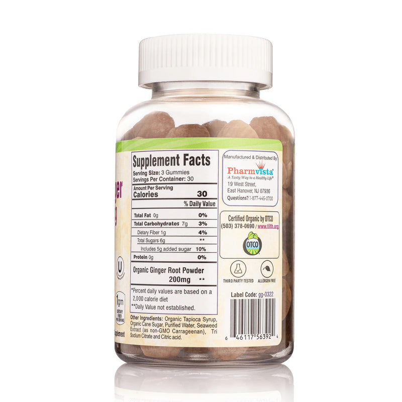 [Australia] - USDA Organic Ginger Gummies 200mg 90 Count for Nausea Management and Digestive Health 