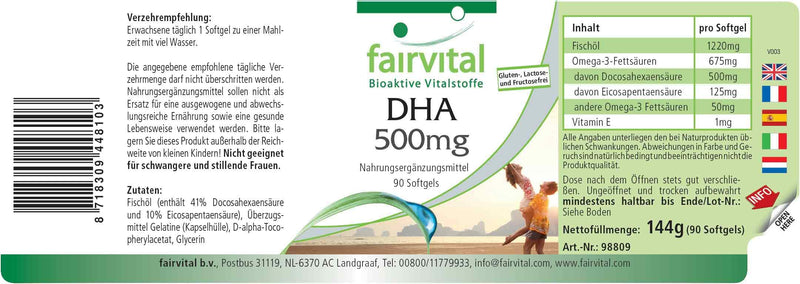 [Australia] - Fairvital | DHA capsules 500mg - 90 softgels - fish oil - HIGH DOSE - docosahexaenoic acid and eicosapentaenoic acid 