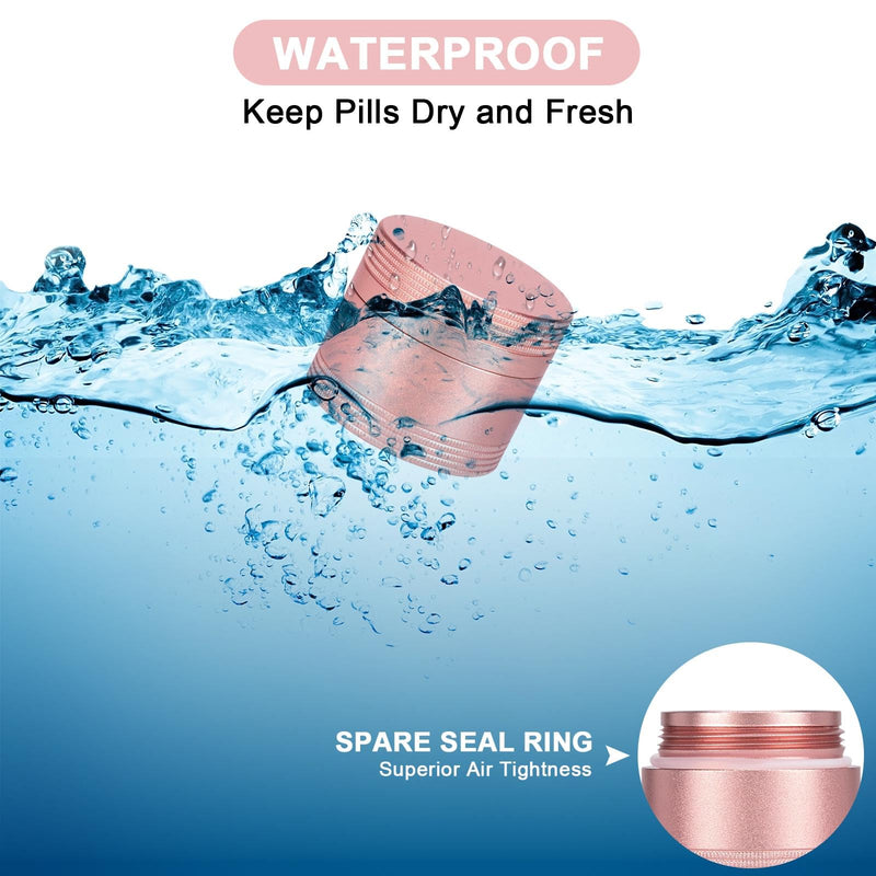 Small Pill Case Metal Pill Box - Portable Pill Container for Pocket Purse | Single Waterproof Pill Holder for Vitamins, Cod Liver Oil, Medicine, Daily Pill Organizer Pink S