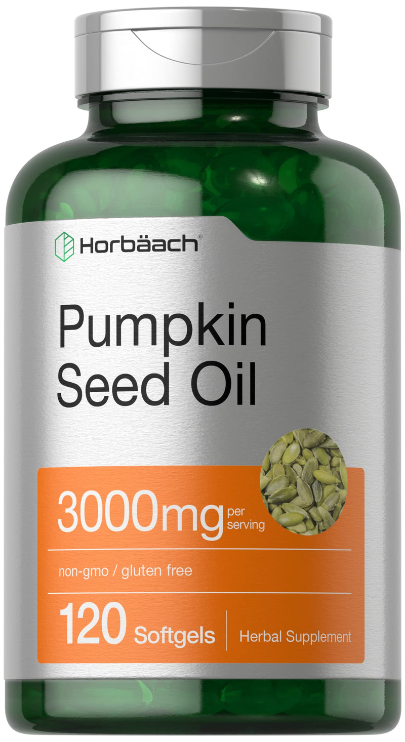 Horbäach Pumpkin Seed Oil | 3000mg | 120 Softgel Capsules | Cold Pressed Dietary Supplement | Non-GMO and Gluten Free Formula