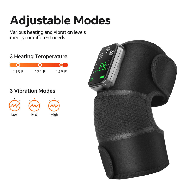 Cordless Heated Knee Massager, Knee Massager with Heat, Knee Massager for Pain Relief, Knee Heating Pad for Knee Pain Relief, FSA Eligible HSA, Heated Knee Brace Wrap, Black
