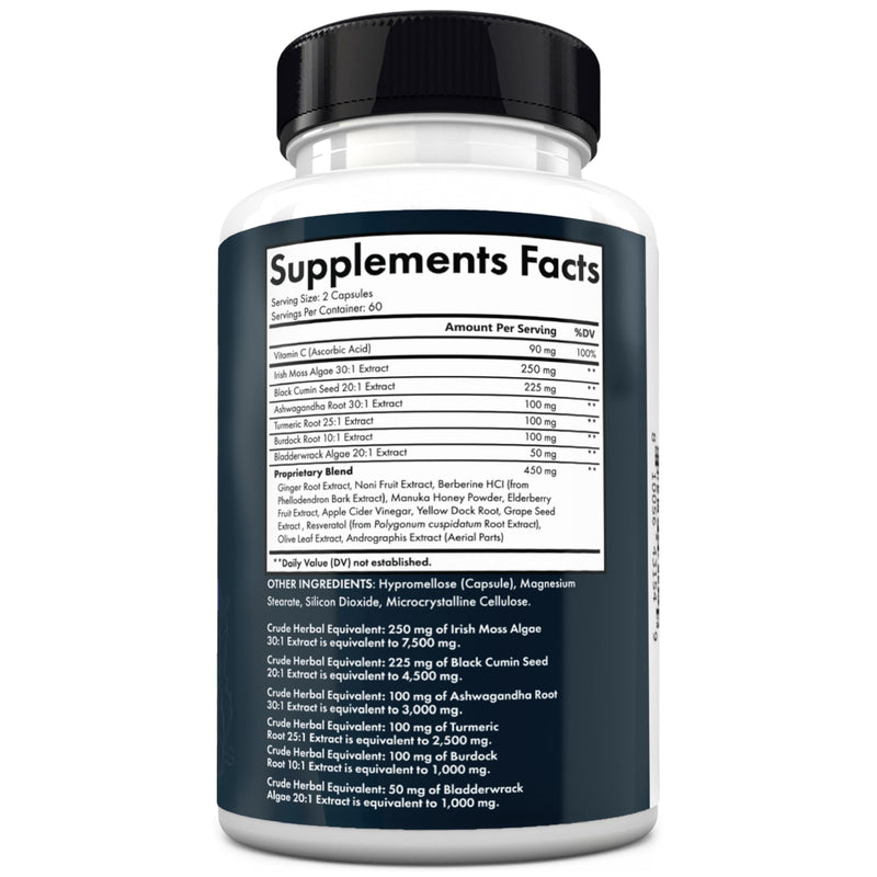[Australia] - BioSchwartz Sea Moss Black Seed Oil Ashwagandha Ginger Supplement with Turmeric Berberine HCI Burdock Bladderwrack Resveratrol Elderberry Manuka Honey Apple Cider Vinegar ACV - 120 Sea Moss Capsules 120 Count (Pack of 1) 