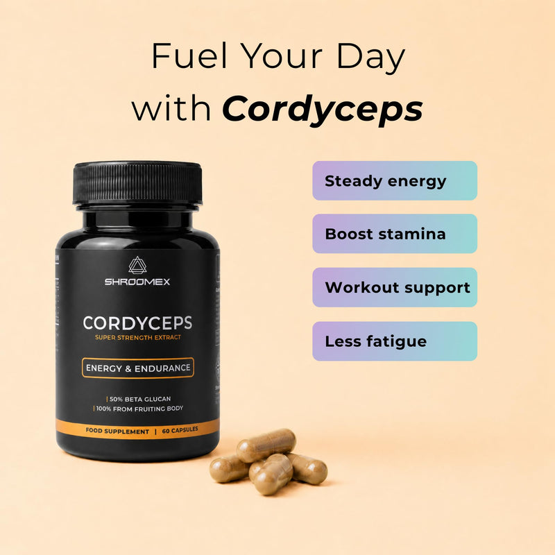 Cordyceps Super Strength Extract | Premium Cordyceps Mushroom Capsules | Dual Extract Vegan Capsules with 50% Beta Glucan | Supplement for Energy, Stamina & Immune Support – 60 Count