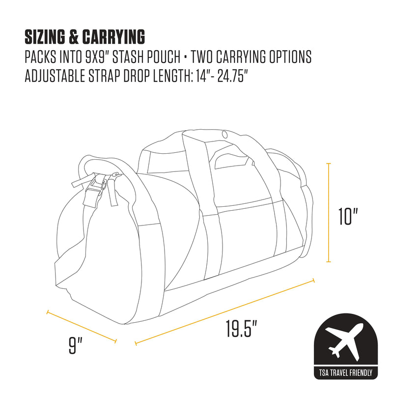 Carhartt Classic Round Duffel with Utility Pouch, Heavy-Duty, Water-Resistant Packable Gear Bag for Jobsite, Gym, and Travel Port 25l