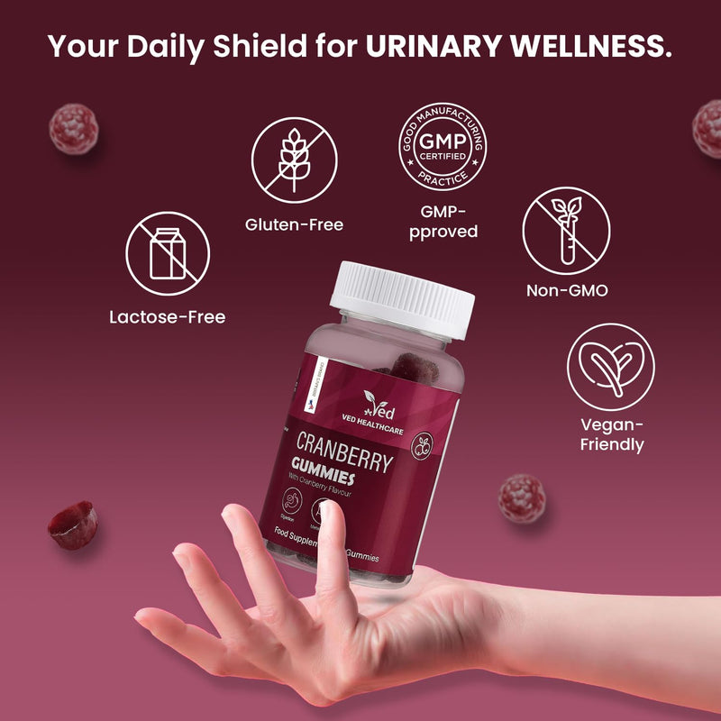 VED Cranberry Supplements for Women – 60 Vegan Cranberry Gummies with High-Strength Cranberry Extract, Natural Flavor – Urinary Tract & Bladder Health Support – 1 Month Supply.