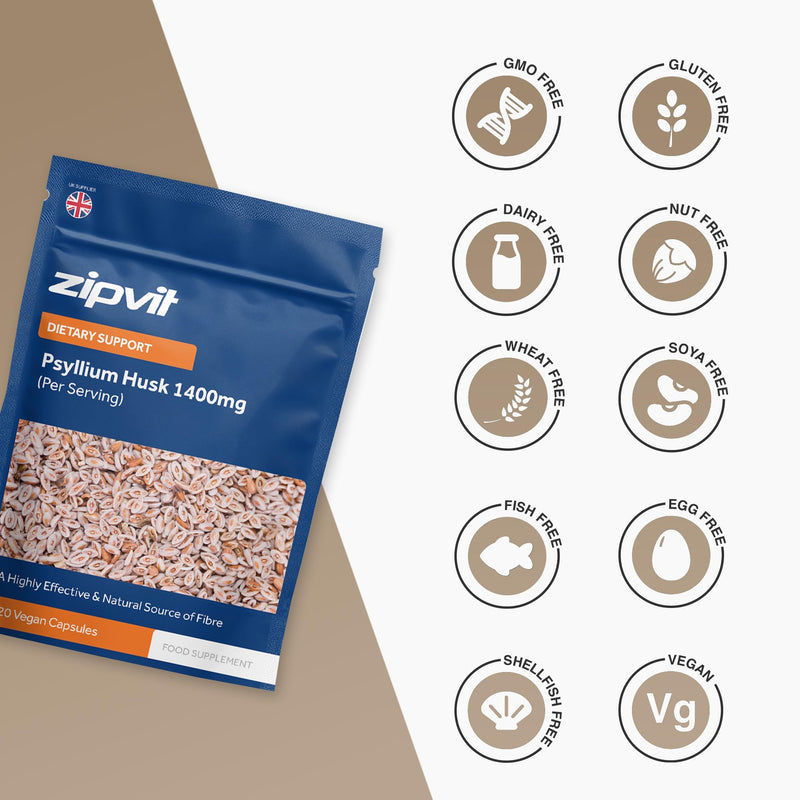 Zipvit Psyllium Husk Fibre Supplement, 1400mg Psyllium Husk Powder, Up to 4200mg Per Serving, 120 Vegan Capsules, Eco-Friendly Pouch 1 count (Pack of 120 Pouch)