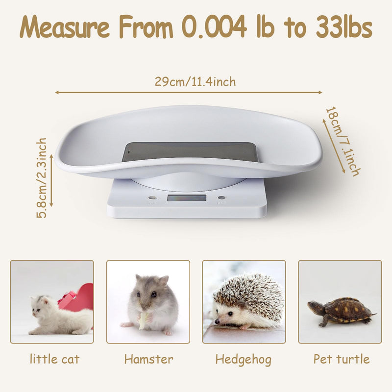 Digital Scale for Pet, Small Pet Scale, Puppy Scales for Weighing, Puppy Whelping Scale, Dog Cat Scale, Portable Newborn Pet Scale for Small Animals, Baby Kittens Weight Scale, Max 33lb11.4 inch 33lb+Tape