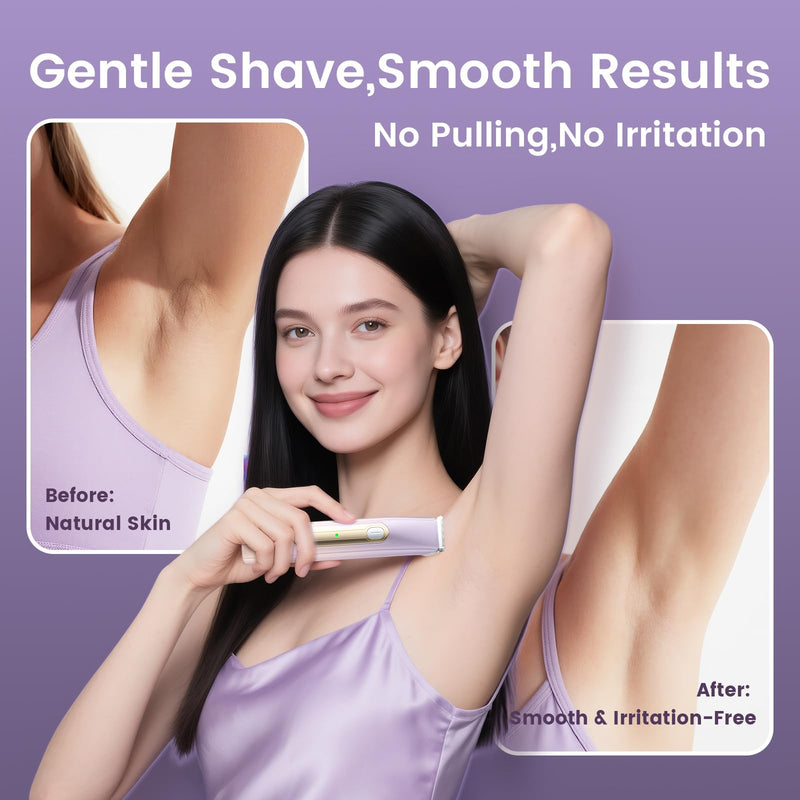 [Australia] - Bikini Trimmer for Women, 2-in-1 Electric Razor with Dual Heads, Ceramic Blade, Waterproof & Rechargeable, Painless Pubic Hair Shaver for Bikini, Underarm, Legs, Face — PinkPurple 
