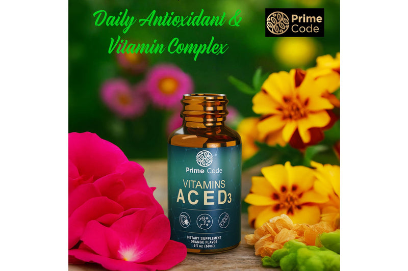 [Australia] - Prime Code Liquid Vitamin A Supplement for Women & Men with Vitamin C E and D3, Vitamin A C E D3 Drops for Adults, Non-GMO, Faster Absorption & Immune Support, Natural Orange Flavor Drops 