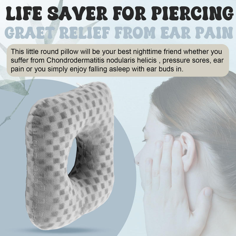 [Australia] - 2 Pieces Ear Piercing Pillows with Hole O Shaped Side Sleeping Pillow Circle Guard Protectors for Ear Pain Inflammation Pressure Sores Relief(Gray) Gray 