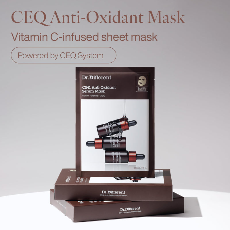 CEQ Anti-Oxidant Serum Mask | Vitamin C Sheet Mask with Vitamin E & CoQ10 for Intensive Hydration & Even Skin Tone | K-Skincare made by Korean Dermatologist | 0.77 fl oz * 5 Sheets