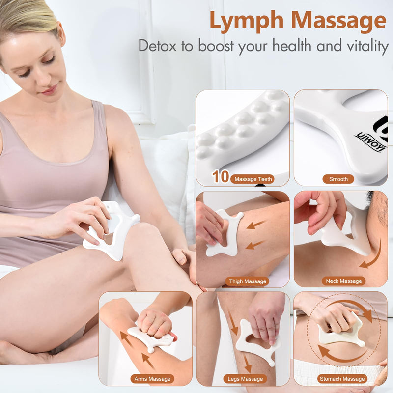[Australia] - 6-in-1 Ceramic Body Gua Sha Facial Tools | Lymphatic Drainage Tool, Face Sculpting Tool & Acupressure Tool | Body Guasha | Trigger Point Massage Tool for Fascia Massage and Cellulite 