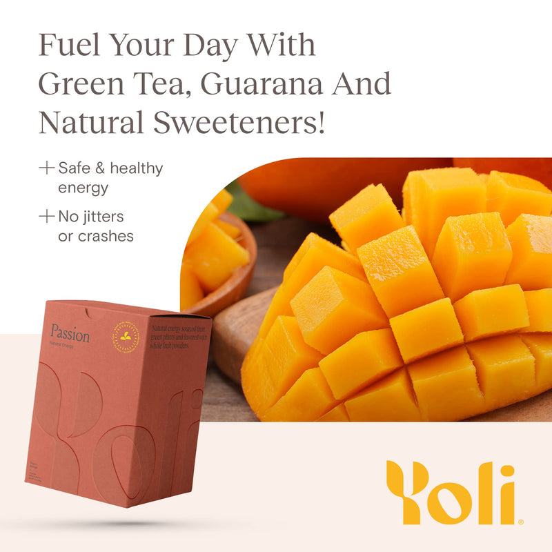 [Australia] - Yoli Passion Energy Drink Powder Mix - Natural Energy Drink Mix for Endurance and Stamina, 30 Packets - Peach Mango Flavor Peach Mango - 30 Packets 