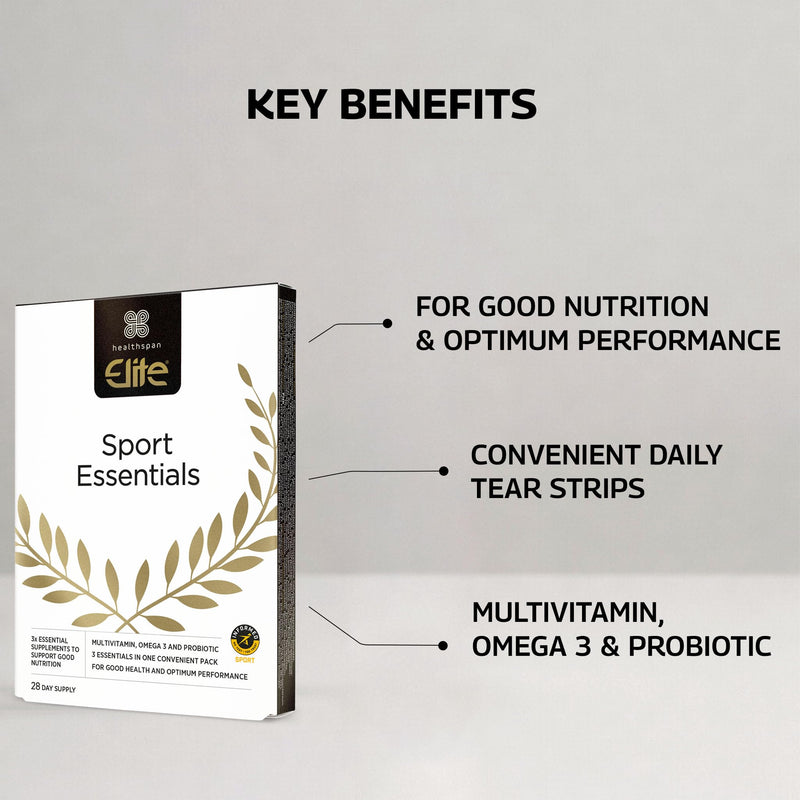 Healthspan Elite Sport Essentials Multivitamin | 28 Day Supply | All Blacks Official Partner | 3 Essential Supplements | A-Z Multivitamin | Probiotic | Omega 3 | Informed Sport Accredited