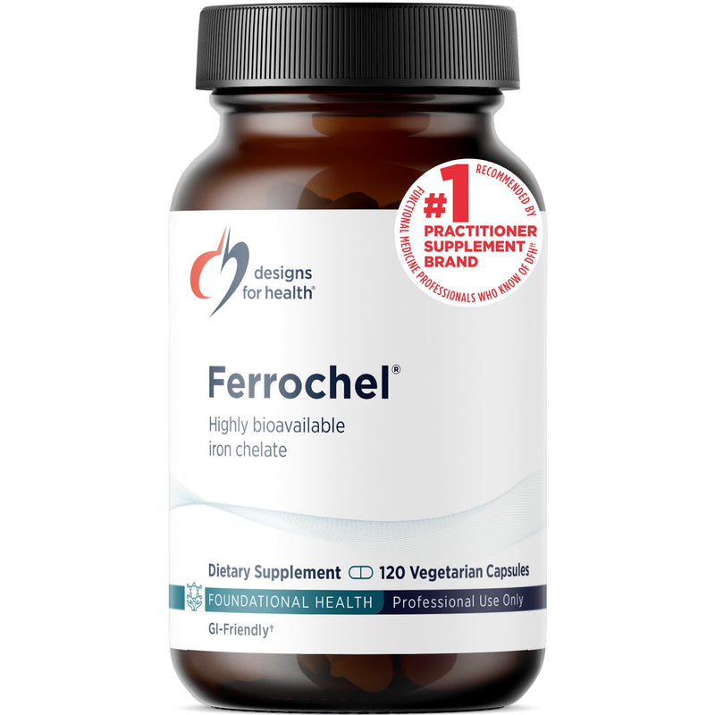 Designs for Health Ferrochel - Highly-Absorbable Iron Supplement for Women & Men - 27 mg Iron for Energy & Immune Support - Safe for Pregnant Women & Teens - Non-GMO, Gluten Free - 120 Vegan Capsules Standard Packaging