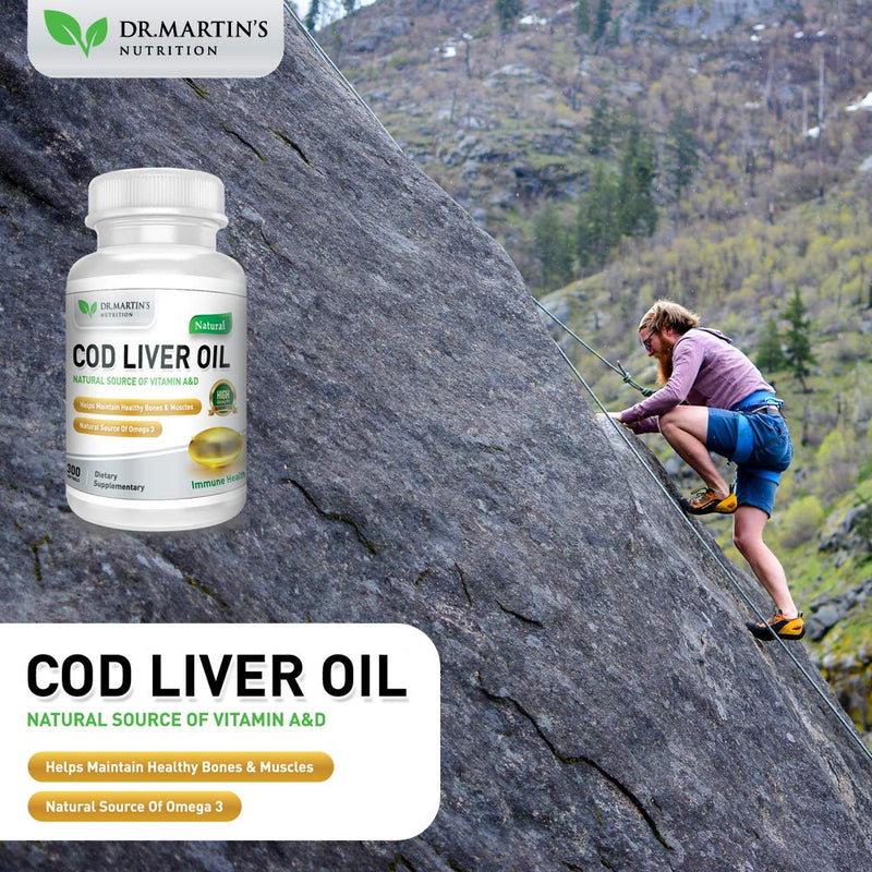 Cod Liver Oil 300 Softgels, Burpless Omega 3 with EPA & DHA, Vitamin A & D | Norwegian Fish, Easy-to-Swallow Capsules for Immune Support, No Fishy Aftertaste, Heart Brain Eye Immune, Easy on stomach