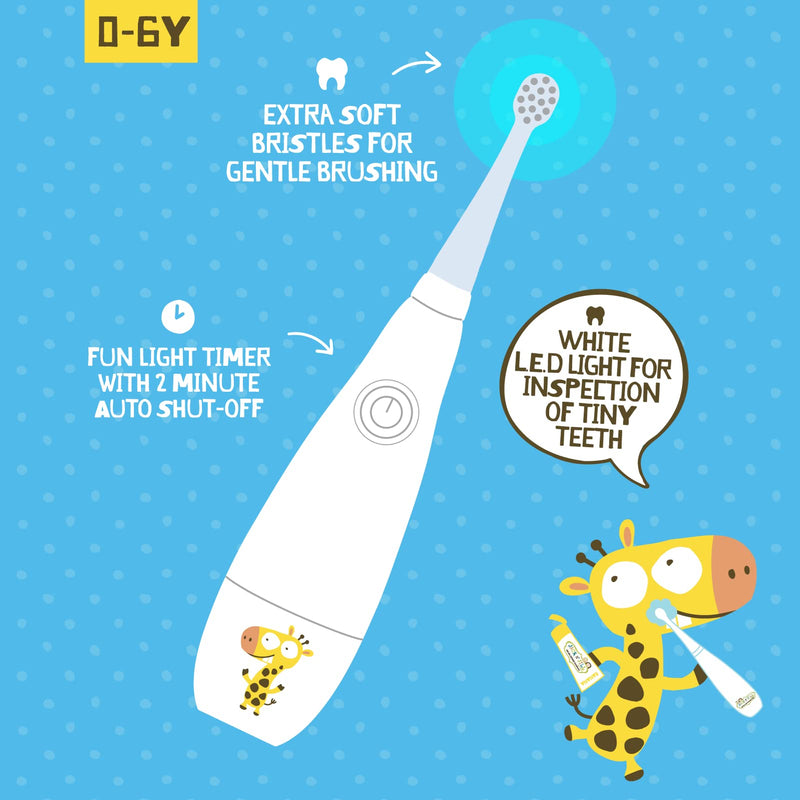 [Australia] - Jack N' Jill Tickle Tooth Sonic Electric Toothbrush with Replacement Head - Gentle Cleaning, Made for Tiny Teeth, LED Inspection Light, for Babies & Kids, Extra Soft Bristles - (1 Pack) 
