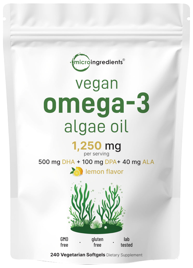 Micro Ingredients Vitamin D3 10,000iu + K2 200mcg Coconut Oil Softgels & Vegan Omega 3 Algae Oil Supplement Bundle 2 Pack | Essential Sunshine Vitamins | Omega-3 Full Spectrum Alternative to Fish Oil