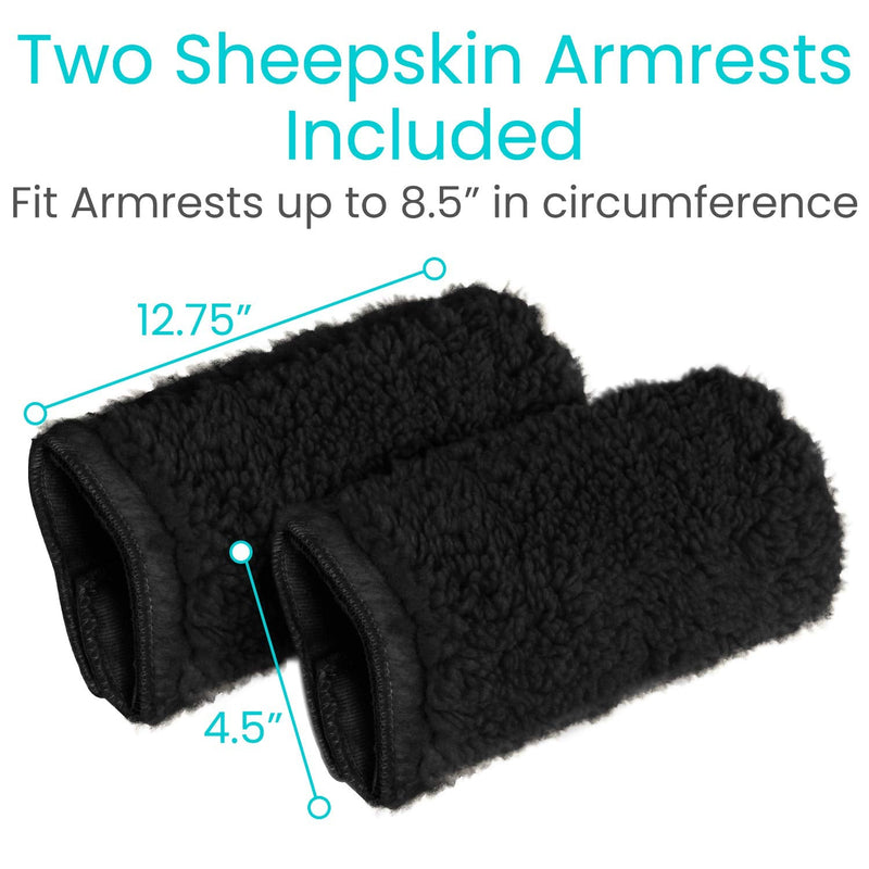 [Australia] - Vive Wheelchair Armrest Cover (Pair) - Memory Foam Sheepskin Pad for Office & Transport Chair - Soft Support Cushion Accessories for Padded Arm Rest, Kids, Adults - Comfort Padding Pressure Relief Black 