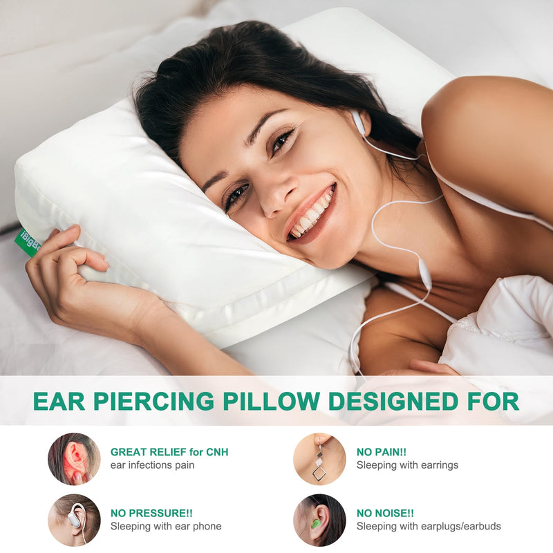 [Australia] - ibigbean Ear Piercing Pillow - Breathable Big Ear Hole Pillow - with Satin Smooth Pillowcase - 15.9''L x 11''W x 4''H - Come with Portable Backpack White-satin 1 Ear Hole - 15.9''L x 11''W x 4''H 