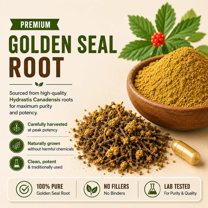 Naturfi Organic Goldenseal Root Capsules, 90 Capsules, USDA Organic, Lab Tested, Pure Natural Goldenseal Root Powder Supplement 90 Capsules (Pack of 1)
