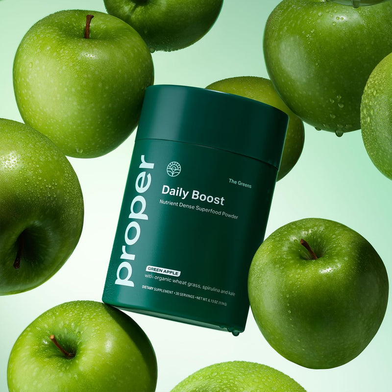 [Australia] - Proper, The Greens Daily Boost Organic Greens Powder. Whole Food, Apple Flavour Veggie Powder Superfood with Wheatgrass, Spirulina, Chlorella, Probiotics. Daily Drink Mix for Wellness and Digestion 30 Servings 