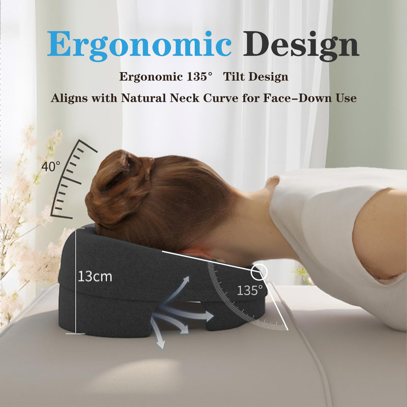[Australia] - Ergonomic Face Down Pillow – Memory Foam Face Pillow with Detachable Cover, Massage Headrest for Bed, Stomach Sleeping, Post-Eye Surgery Recovery, Includes 10pcs Disposable Covers (Black) Black 