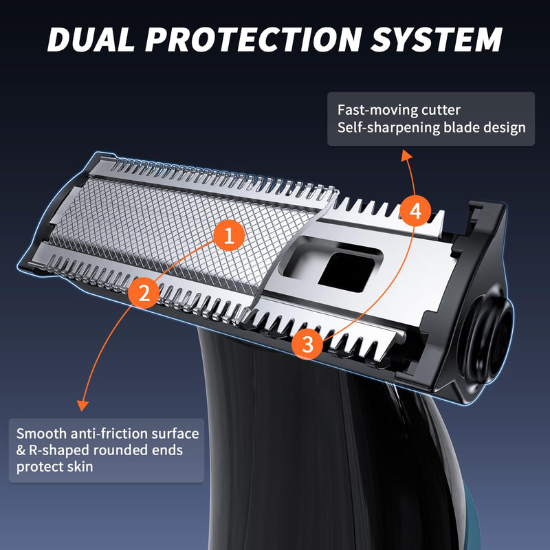 [Australia] - Body Hair Trimmer for Men, Mens Body Groomer with Beard & Nose Trimmer, Dual-Head, No Nick Shaver Electric Razor for Face, Pubic Hair, All-in-One Ultra-Sharp Blade 